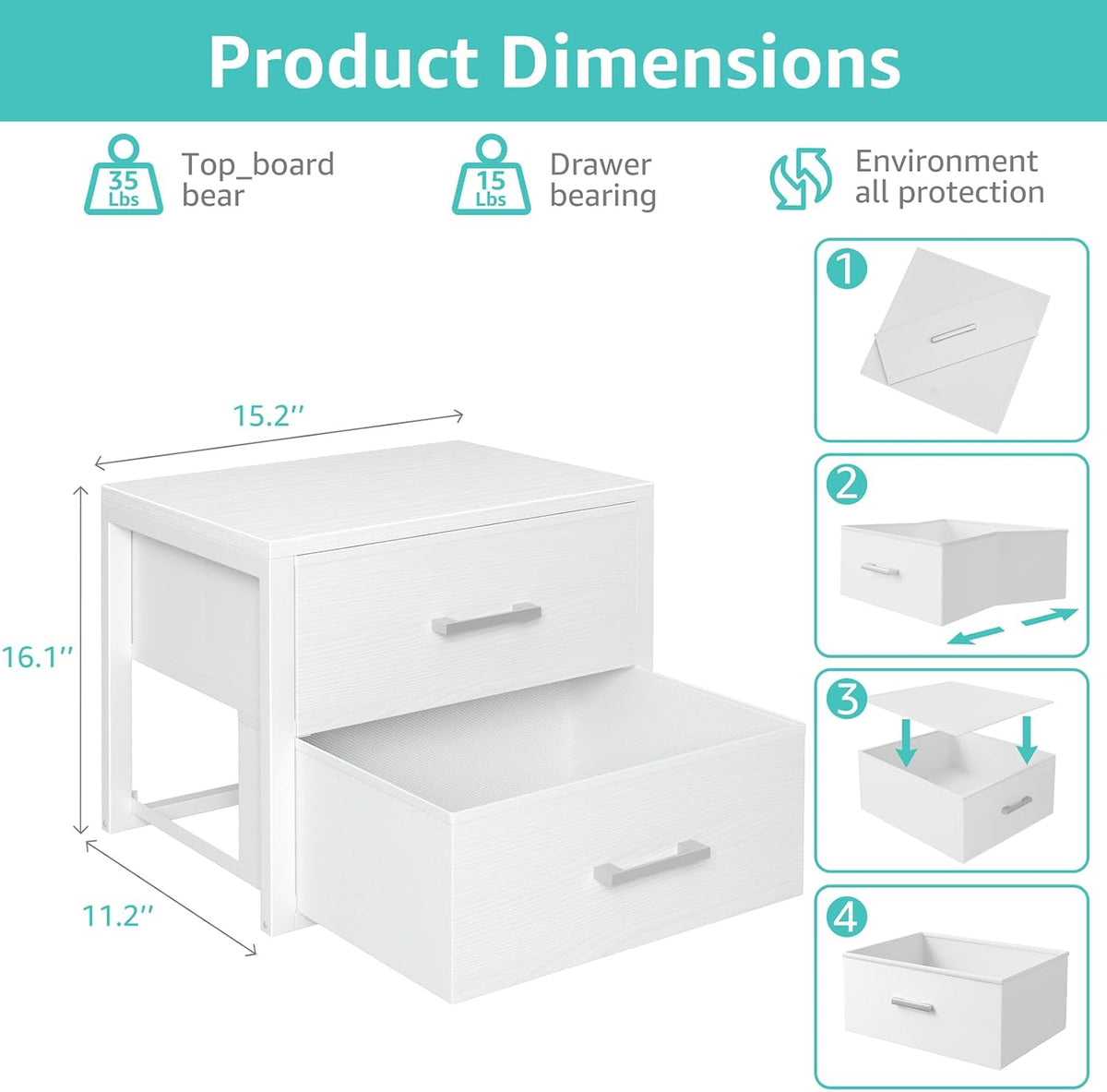 Stackable Storage Drawers Closet Organizers and Storage Fabric White 2 Drawer Dresser for Bedroom 2 Packs Modern