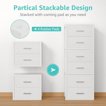 Stackable Storage Drawers Closet Organizers and Storage Fabric White 2 Drawer Dresser for Bedroom 2 Packs Modern