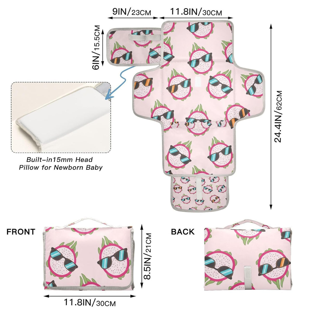 Dragonfruit Sunglasses Print Portable Diaper Changing Pad Daycare
