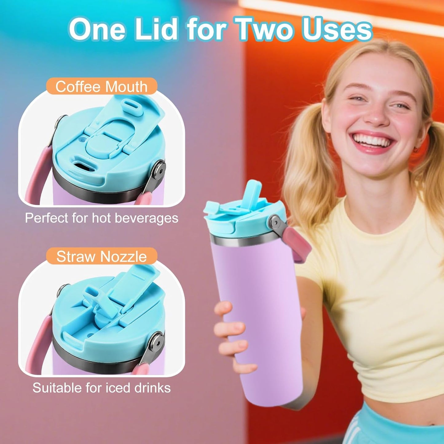 32 oz Tumbler with Handle and Flip Straw,Keep Cold or Hot,Fits in Cup Holder,Reusable Leak Proof Stainless Steel Vacuum Water Bottle,Suitable for Home Gym Trave, Easy to Carry (Cyan Blue) | Stainless Steel Vacuum Insulated, Keeps Cold or Hot, Fits in Cup