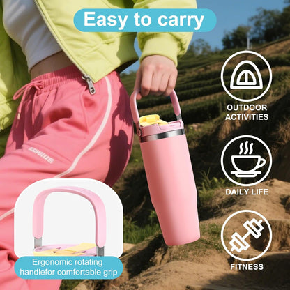 32 oz Tumbler with Handle and Flip Straw,Keep Cold or Hot,Fits in Cup Holder,Reusable Leak Proof Stainless Steel Vacuum Water Bottle,Suitable for Home Gym Trave, Easy to Carry (Cyan Blue) | Stainless Steel Vacuum Insulated, Keeps Cold or Hot, Fits in Cup