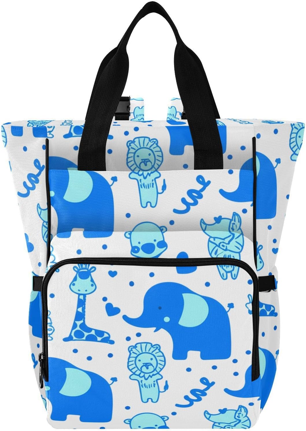 Diaper Bag Backpack, Multifunction Travel Bag for Moms Dads, Baby Changing Bag with Insulted Pockets, Stroller Straps and Side Bottle Pockets Cute Blue Pattern