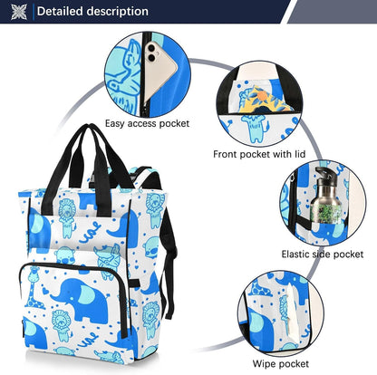 Diaper Bag Backpack, Multifunction Travel Bag for Moms Dads, Baby Changing Bag with Insulted Pockets, Stroller Straps and Side Bottle Pockets Cute Blue Pattern