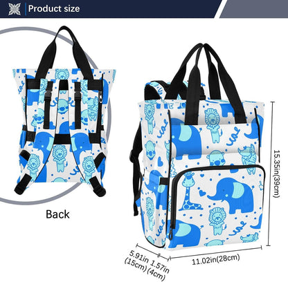 Diaper Bag Backpack, Multifunction Travel Bag for Moms Dads, Baby Changing Bag with Insulted Pockets, Stroller Straps and Side Bottle Pockets Cute Blue Pattern