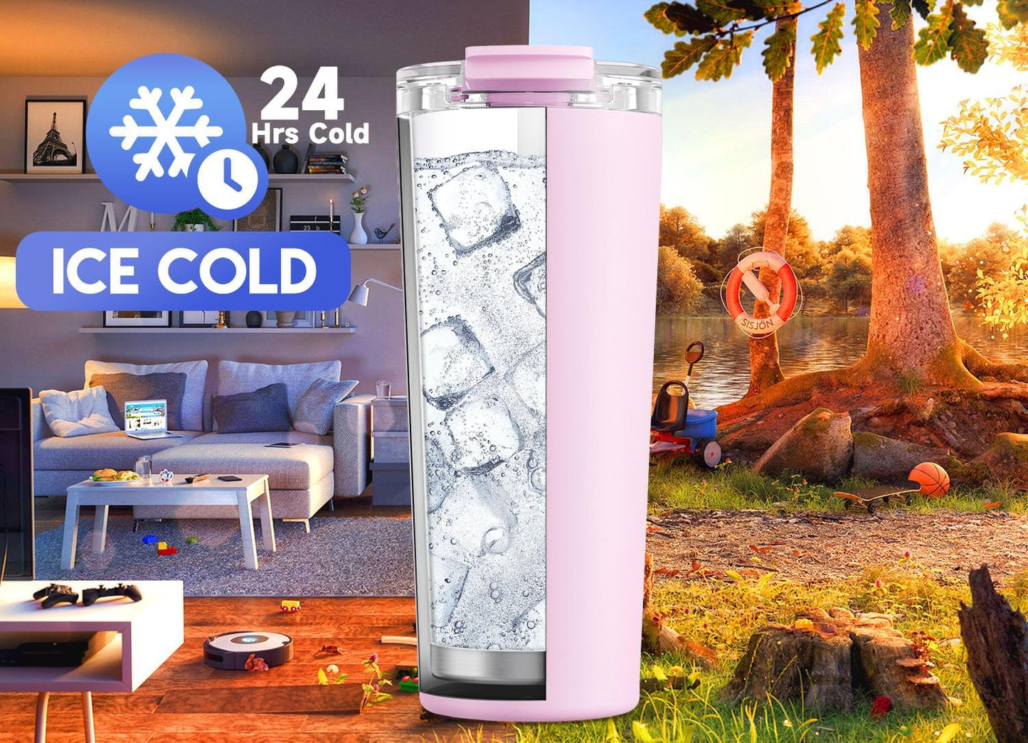 24 oz Insulated Travel Coffee Mug: Leak Proof Lid, Sea | Stainless Steel Coffee Tumbler, Keeps Hot for 8 Hours or Cold for 24 Hours, Fits in Car Cup Holder, BPA Free