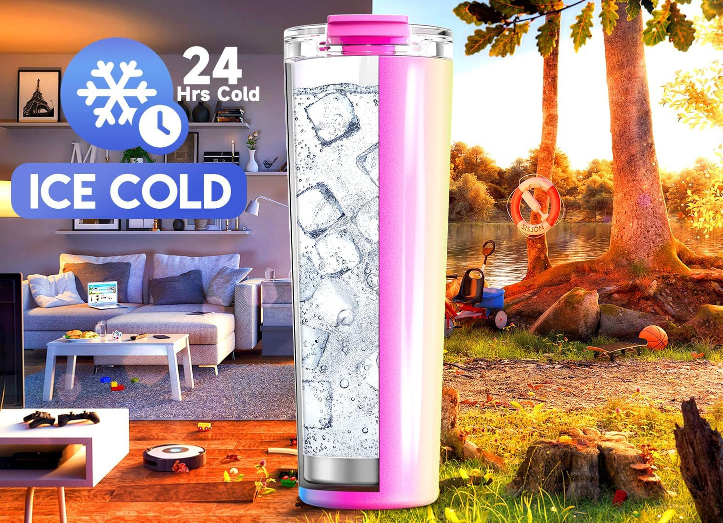24 oz Insulated Travel Coffee Mug: Leak Proof Lid, Sea | Stainless Steel Coffee Tumbler, Keeps Hot for 8 Hours or Cold for 24 Hours, Fits in Car Cup Holder, BPA Free