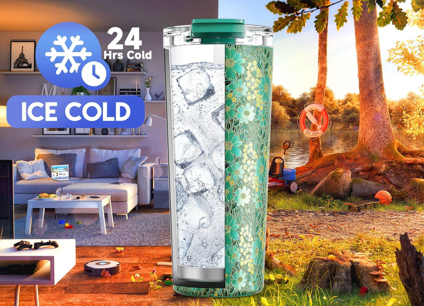 24 oz Insulated Travel Coffee Mug: Leak Proof Lid, Sea | Stainless Steel Coffee Tumbler, Keeps Hot for 8 Hours or Cold for 24 Hours, Fits in Car Cup Holder, BPA Free