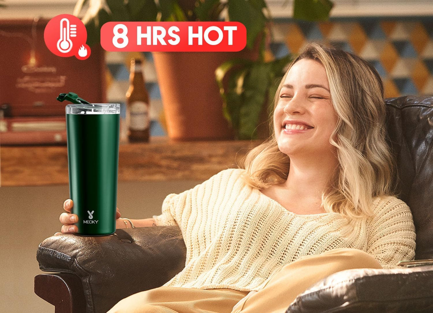 24 oz Insulated Travel Coffee Mug: Leak Proof Lid, Sea | Stainless Steel Coffee Tumbler, Keeps Hot for 8 Hours or Cold for 24 Hours, Fits in Car Cup Holder, BPA Free
