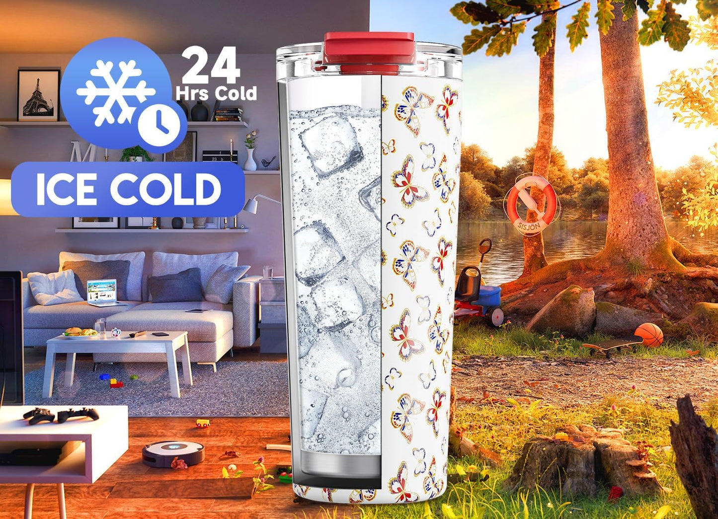 24 oz Insulated Travel Coffee Mug: Leak Proof Lid, Sea | Stainless Steel Coffee Tumbler, Keeps Hot for 8 Hours or Cold for 24 Hours, Fits in Car Cup Holder, BPA Free