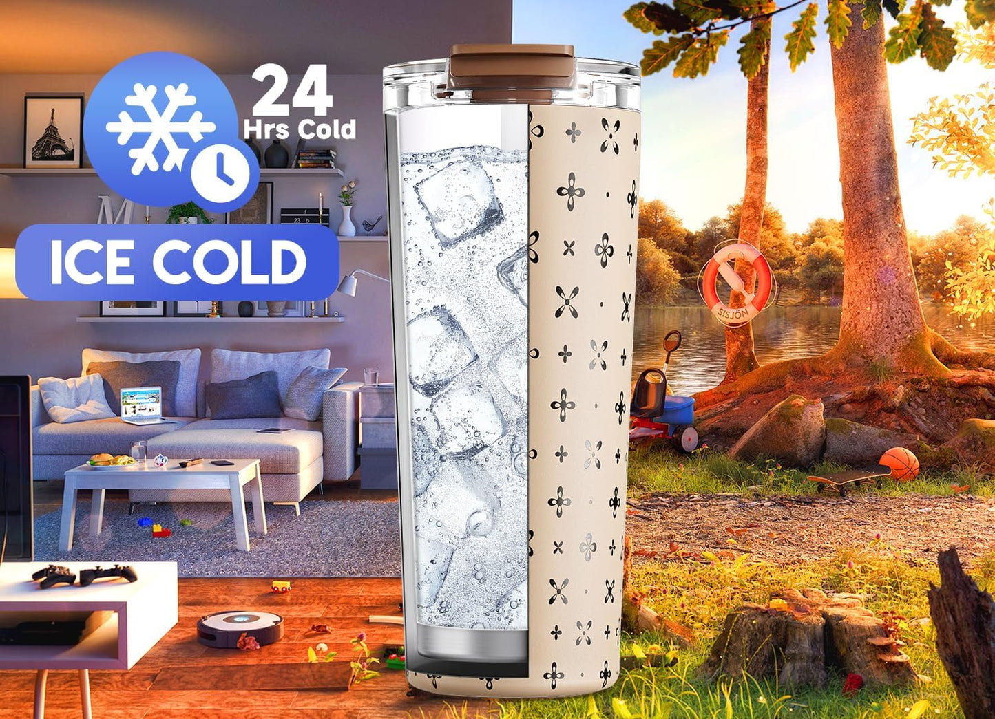 24 oz Insulated Travel Coffee Mug: Leak Proof Lid, Sea | Stainless Steel Coffee Tumbler, Keeps Hot for 8 Hours or Cold for 24 Hours, Fits in Car Cup Holder, BPA Free
