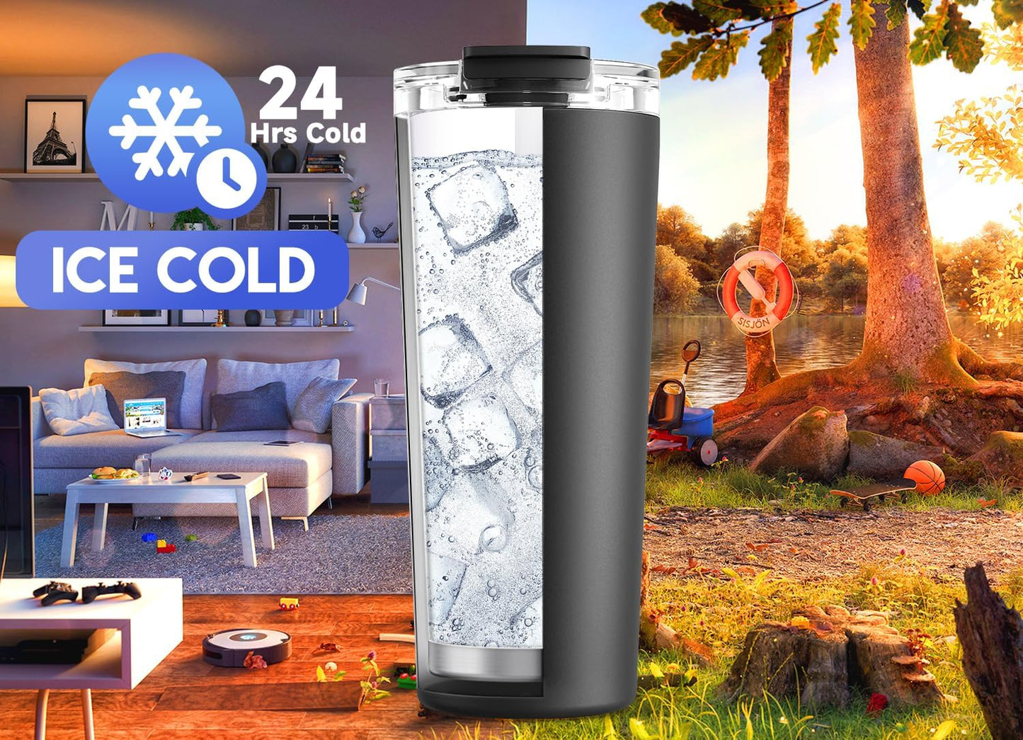 24 oz Insulated Travel Coffee Mug: Leak Proof Lid, Sea | Stainless Steel Coffee Tumbler, Keeps Hot for 8 Hours or Cold for 24 Hours, Fits in Car Cup Holder, BPA Free