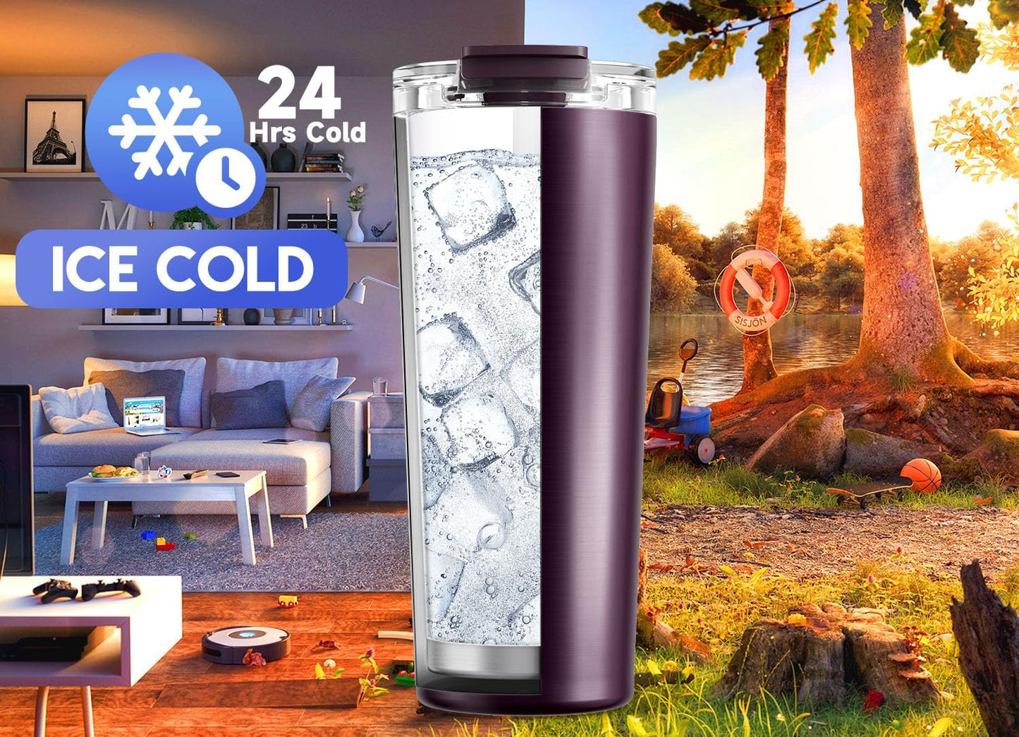 24 oz Insulated Travel Coffee Mug: Leak Proof Lid, Sea | Stainless Steel Coffee Tumbler, Keeps Hot for 8 Hours or Cold for 24 Hours, Fits in Car Cup Holder, BPA Free