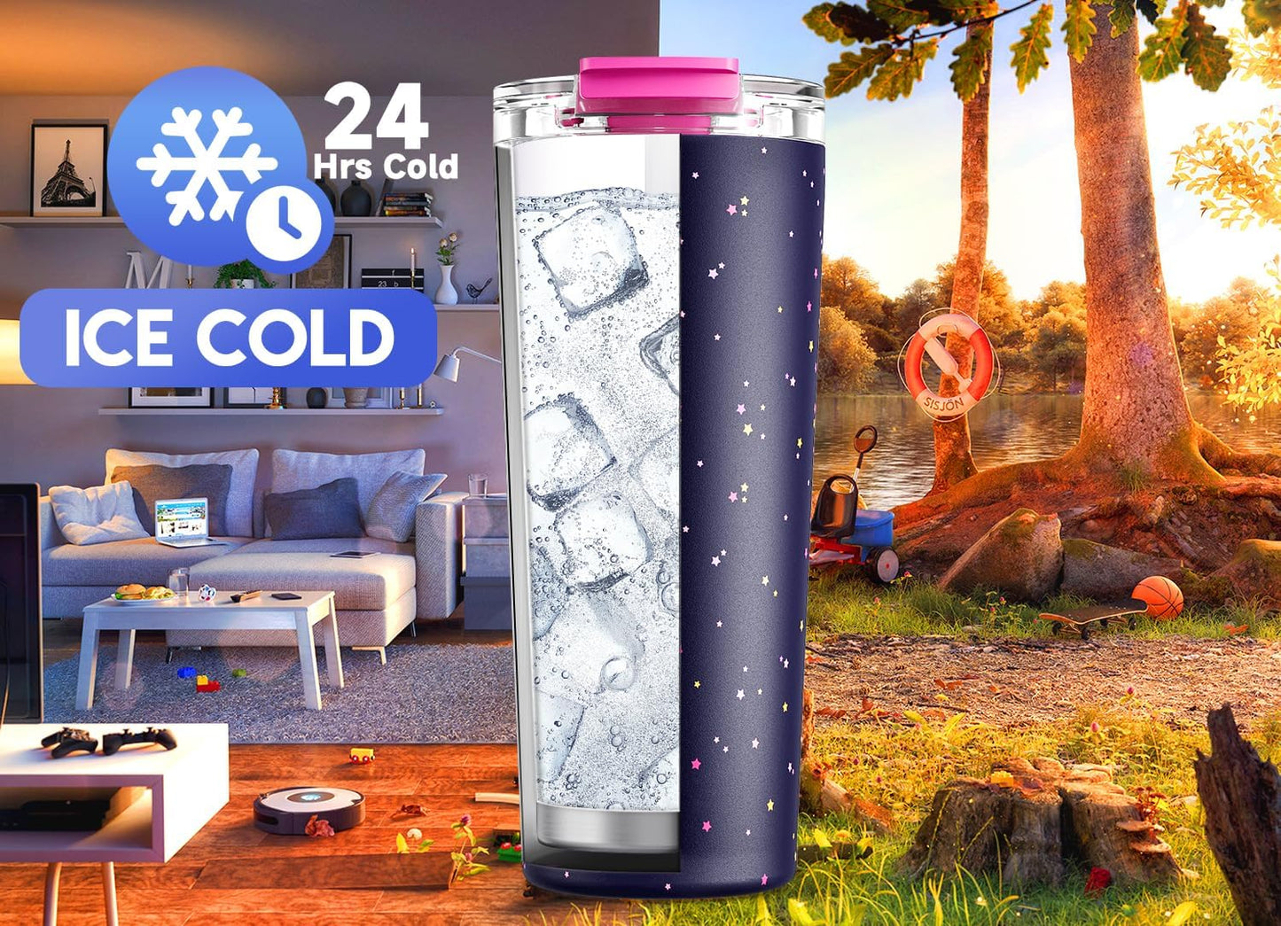 24 oz Insulated Travel Coffee Mug: Leak Proof Lid, Sea | Stainless Steel Coffee Tumbler, Keeps Hot for 8 Hours or Cold for 24 Hours, Fits in Car Cup Holder, BPA Free
