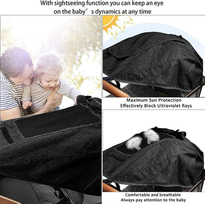 UPF 50+ UV Protection Stroller Sun Shade - Universal Cover With See Through, Waterproof and Breathable Extender, Baby Sun Protection Accessories