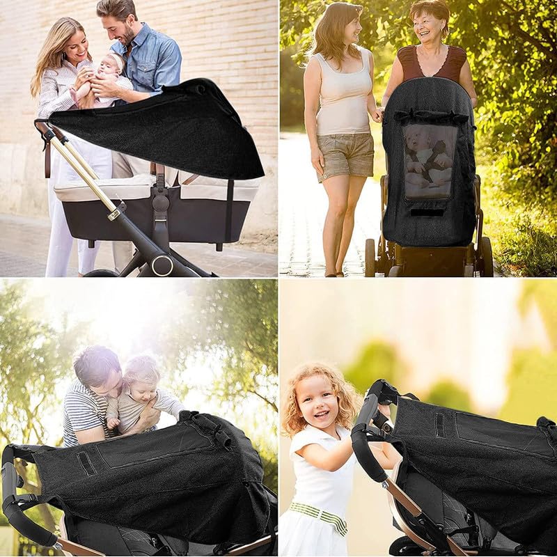 UPF 50+ UV Protection Stroller Sun Shade - Universal Cover With See Through, Waterproof and Breathable Extender, Baby Sun Protection Accessories
