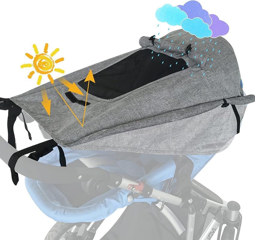 UPF 50+ UV Protection Stroller Sun Shade - Universal Cover With See Through, Waterproof and Breathable Extender, Baby Sun Protection Accessories