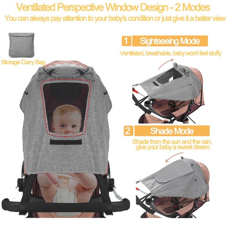 UPF 50+ UV Protection Stroller Sun Shade - Universal Cover With See Through, Waterproof and Breathable Extender, Baby Sun Protection Accessories