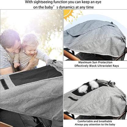 UPF 50+ UV Protection Stroller Sun Shade - Universal Cover With See Through, Waterproof and Breathable Extender, Baby Sun Protection Accessories