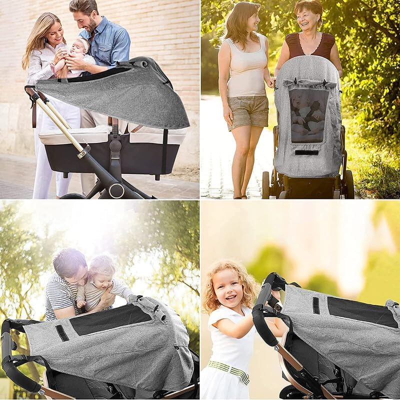 UPF 50+ UV Protection Stroller Sun Shade - Universal Cover With See Through, Waterproof and Breathable Extender, Baby Sun Protection Accessories