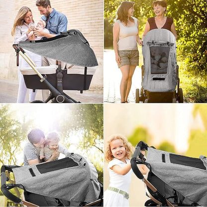 UPF 50+ UV Protection Stroller Sun Shade - Universal Cover With See Through, Waterproof and Breathable Extender, Baby Sun Protection Accessories