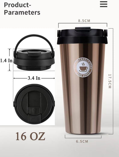 16 OZ Insulated Coffee Mug, Travel Coffee Mug with Leakproof Lid, Coffee Tumbler with Handle, 304 Stainless Steel Mug, Double Walled Vacuum Insulated Mug, White