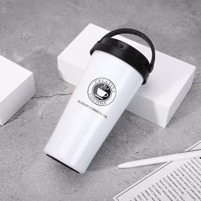 16 OZ Insulated Coffee Mug, Travel Coffee Mug with Leakproof Lid, Coffee Tumbler with Handle, 304 Stainless Steel Mug, Double Walled Vacuum Insulated Mug, White