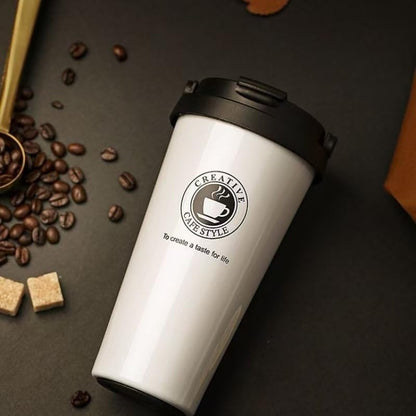 16 OZ Insulated Coffee Mug, Travel Coffee Mug with Leakproof Lid, Coffee Tumbler with Handle, 304 Stainless Steel Mug, Double Walled Vacuum Insulated Mug, White
