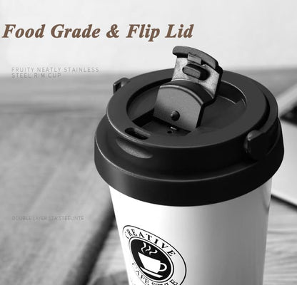 16 OZ Insulated Coffee Mug, Travel Coffee Mug with Leakproof Lid, Coffee Tumbler with Handle, 304 Stainless Steel Mug, Double Walled Vacuum Insulated Mug, White