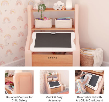 Harmony Toy Storage Box, Kids Toy Storage Bin with Chalkboard Lid, Easel & Toy Organizer in One, Made of Durable Plastic, For Toddlers 2+ Years Old, Sage Gray