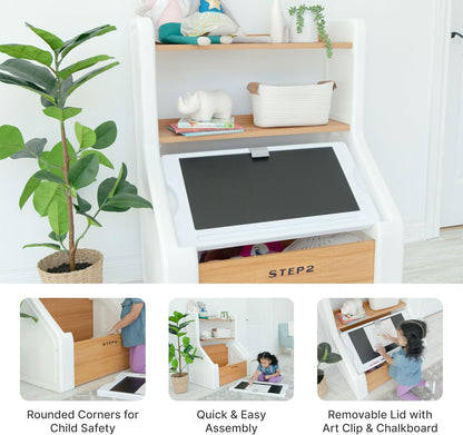 Harmony Toy Storage Box, Kids Toy Storage Bin with Chalkboard Lid, Easel & Toy Organizer in One, Made of Durable Plastic, For Toddlers 2+ Years Old, Sage Gray