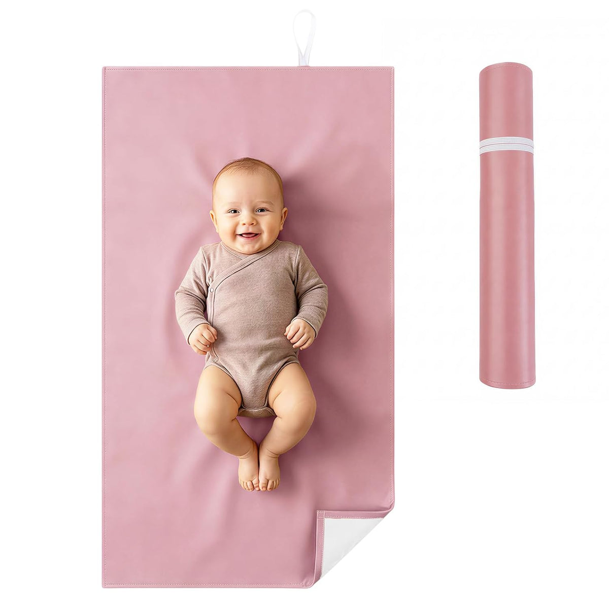 Portable Baby Changing Mat, Faux Leather, 30" x 17", Blush