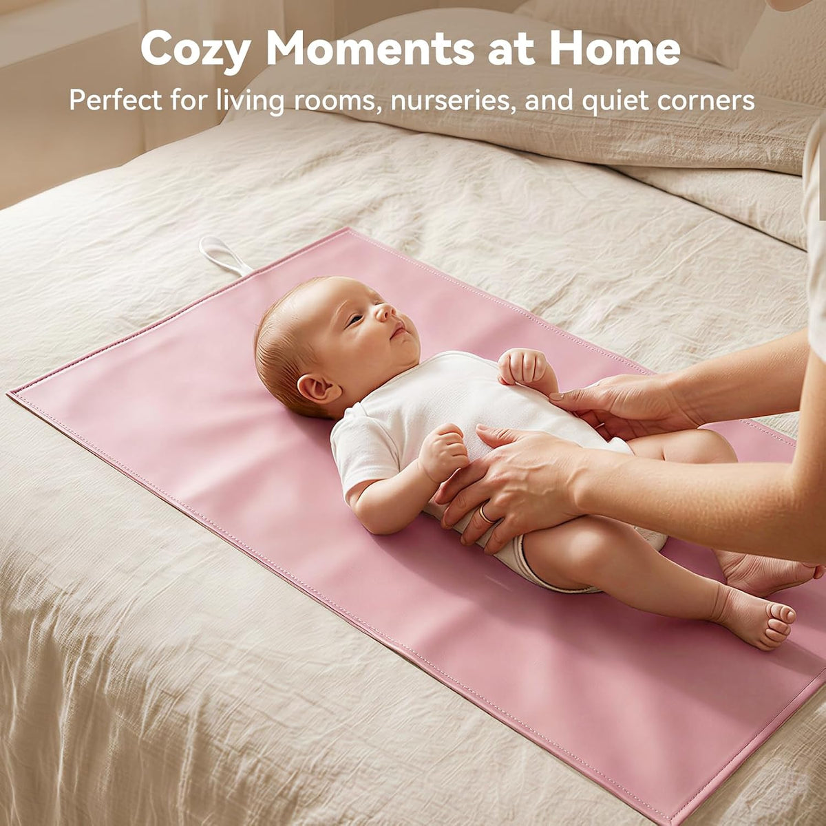 Portable Baby Changing Mat, Faux Leather, 30" x 17", Blush