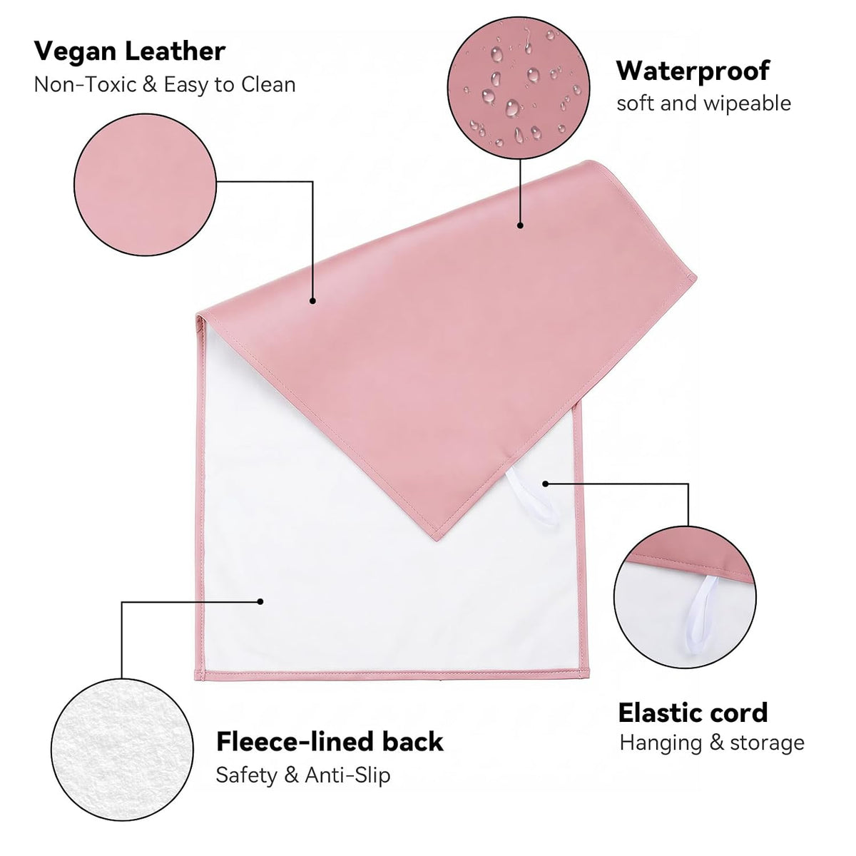 Portable Baby Changing Mat, Faux Leather, 30" x 17", Blush