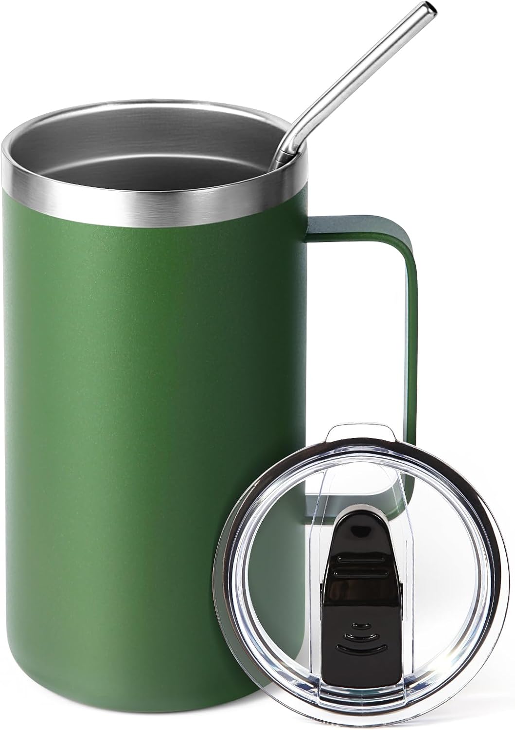 Volhoply 22oz Insulated Stainless Steel Coffee Mug with Leakproof Lid,Double Wall Vacuum Travel Coffee Cup with Handle,Reusable Metal Tumbler,Camping Mugs Keep Hot&Cold(Gray,1)