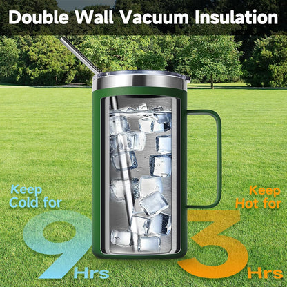 Volhoply 22oz Insulated Stainless Steel Coffee Mug with Leakproof Lid,Double Wall Vacuum Travel Coffee Cup with Handle,Reusable Metal Tumbler,Camping Mugs Keep Hot&Cold(Gray,1)