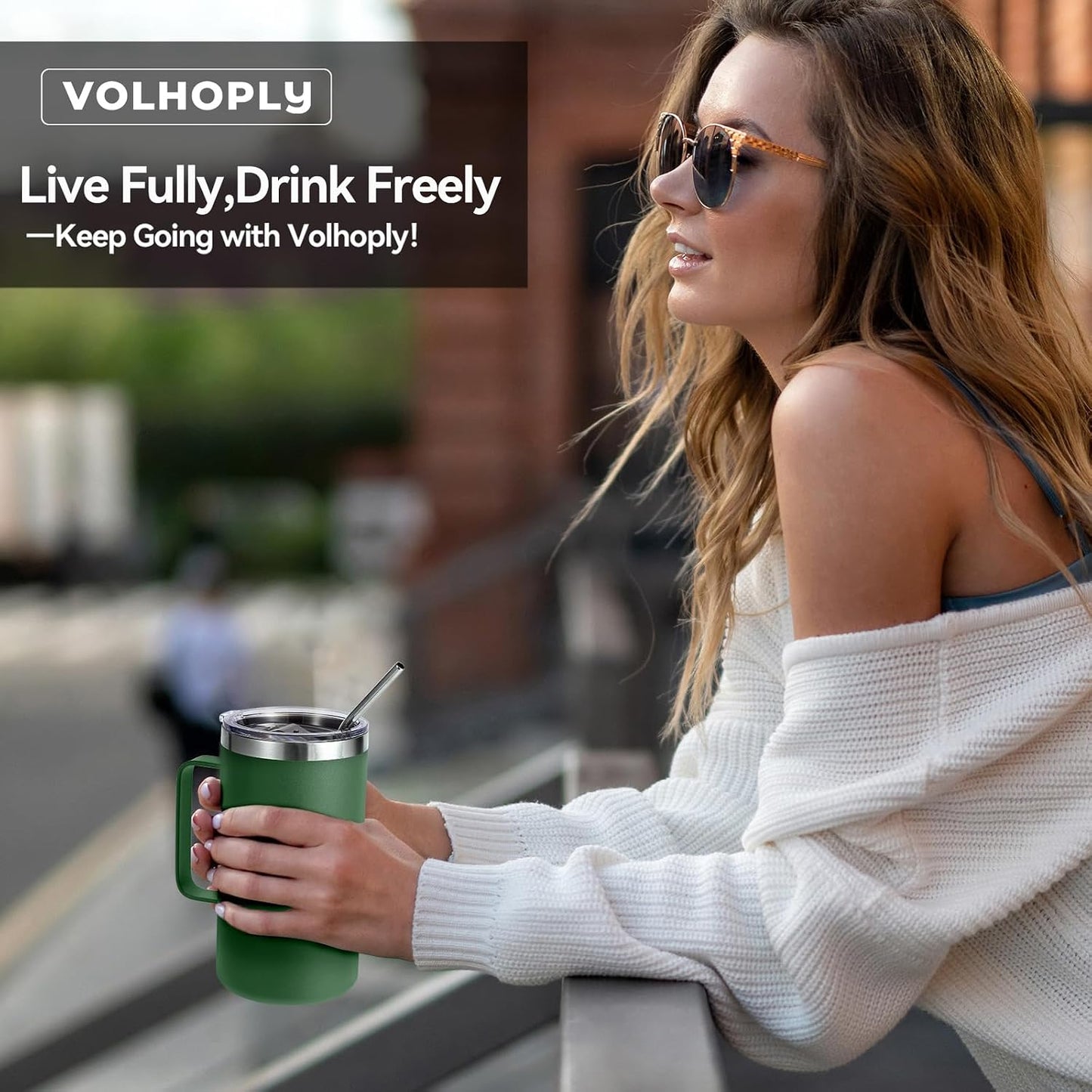 Volhoply 22oz Insulated Stainless Steel Coffee Mug with Leakproof Lid,Double Wall Vacuum Travel Coffee Cup with Handle,Reusable Metal Tumbler,Camping Mugs Keep Hot&Cold(Gray,1)