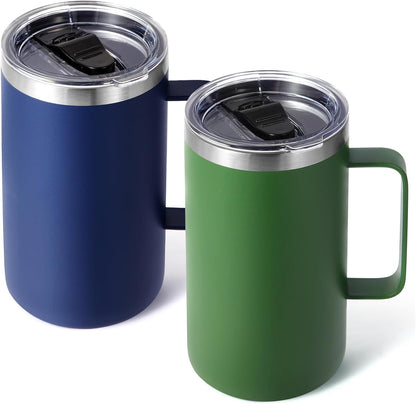 Volhoply 22oz Insulated Stainless Steel Coffee Mug with Leakproof Lid,Double Wall Vacuum Travel Coffee Cup with Handle,Reusable Metal Tumbler,Camping Mugs Keep Hot&Cold(Gray,1)
