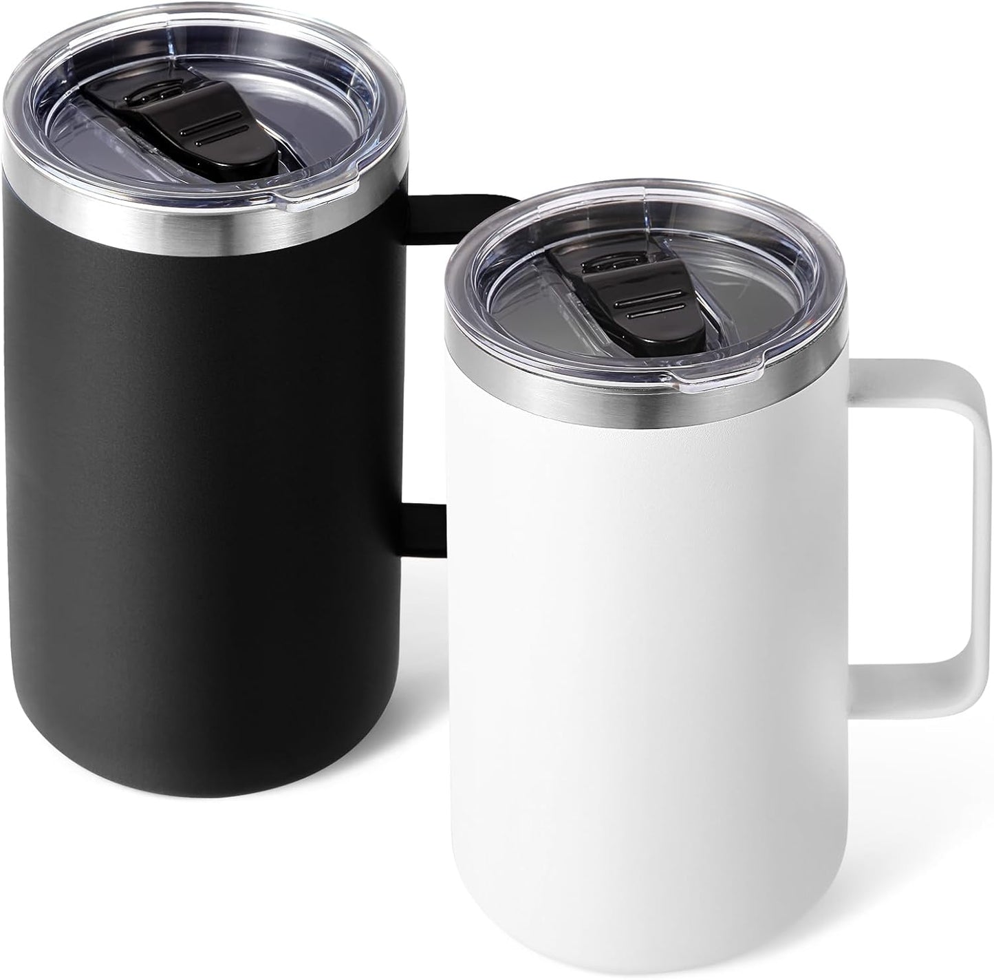 Volhoply 22oz Insulated Stainless Steel Coffee Mug with Leakproof Lid,Double Wall Vacuum Travel Coffee Cup with Handle,Reusable Metal Tumbler,Camping Mugs Keep Hot&Cold(Gray,1)