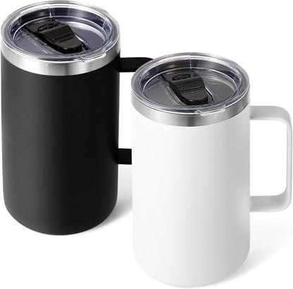 Volhoply 22oz Insulated Stainless Steel Coffee Mug with Leakproof Lid,Double Wall Vacuum Travel Coffee Cup with Handle,Reusable Metal Tumbler,Camping Mugs Keep Hot&Cold(Gray,1)
