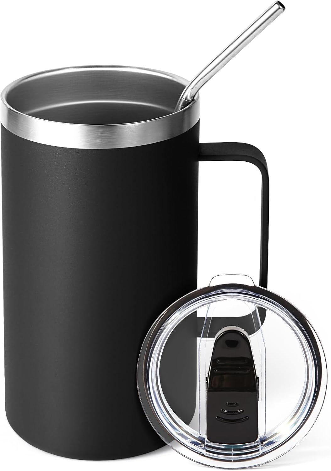 Volhoply 22oz Insulated Stainless Steel Coffee Mug with Leakproof Lid,Double Wall Vacuum Travel Coffee Cup with Handle,Reusable Metal Tumbler,Camping Mugs Keep Hot&Cold(Gray,1)