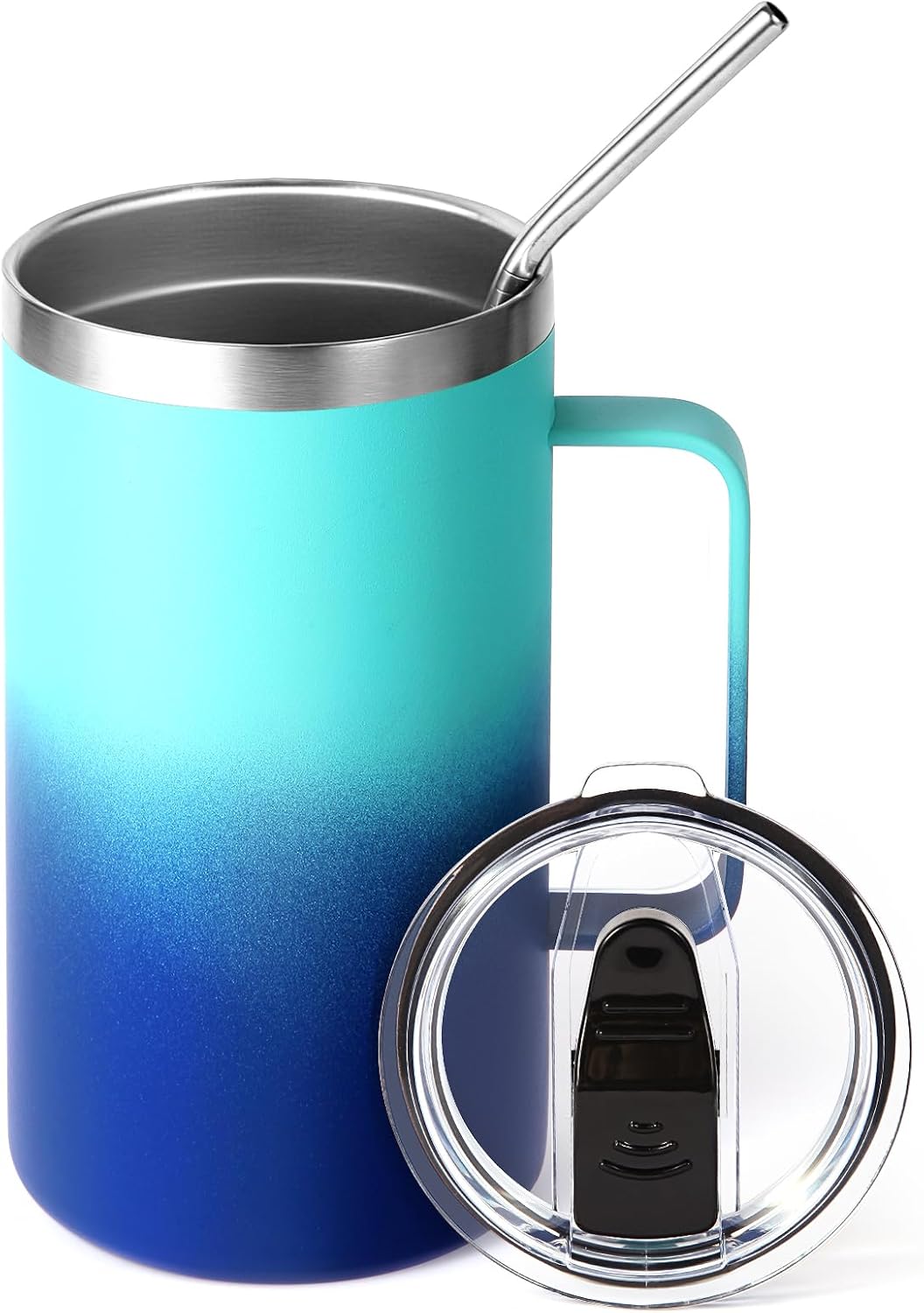 Volhoply 22oz Insulated Stainless Steel Coffee Mug with Leakproof Lid,Double Wall Vacuum Travel Coffee Cup with Handle,Reusable Metal Tumbler,Camping Mugs Keep Hot&Cold(Gray,1)