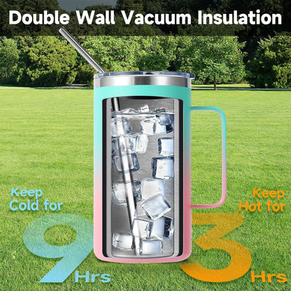 Volhoply 22oz Insulated Stainless Steel Coffee Mug with Leakproof Lid,Double Wall Vacuum Travel Coffee Cup with Handle,Reusable Metal Tumbler,Camping Mugs Keep Hot&Cold(Gray,1)