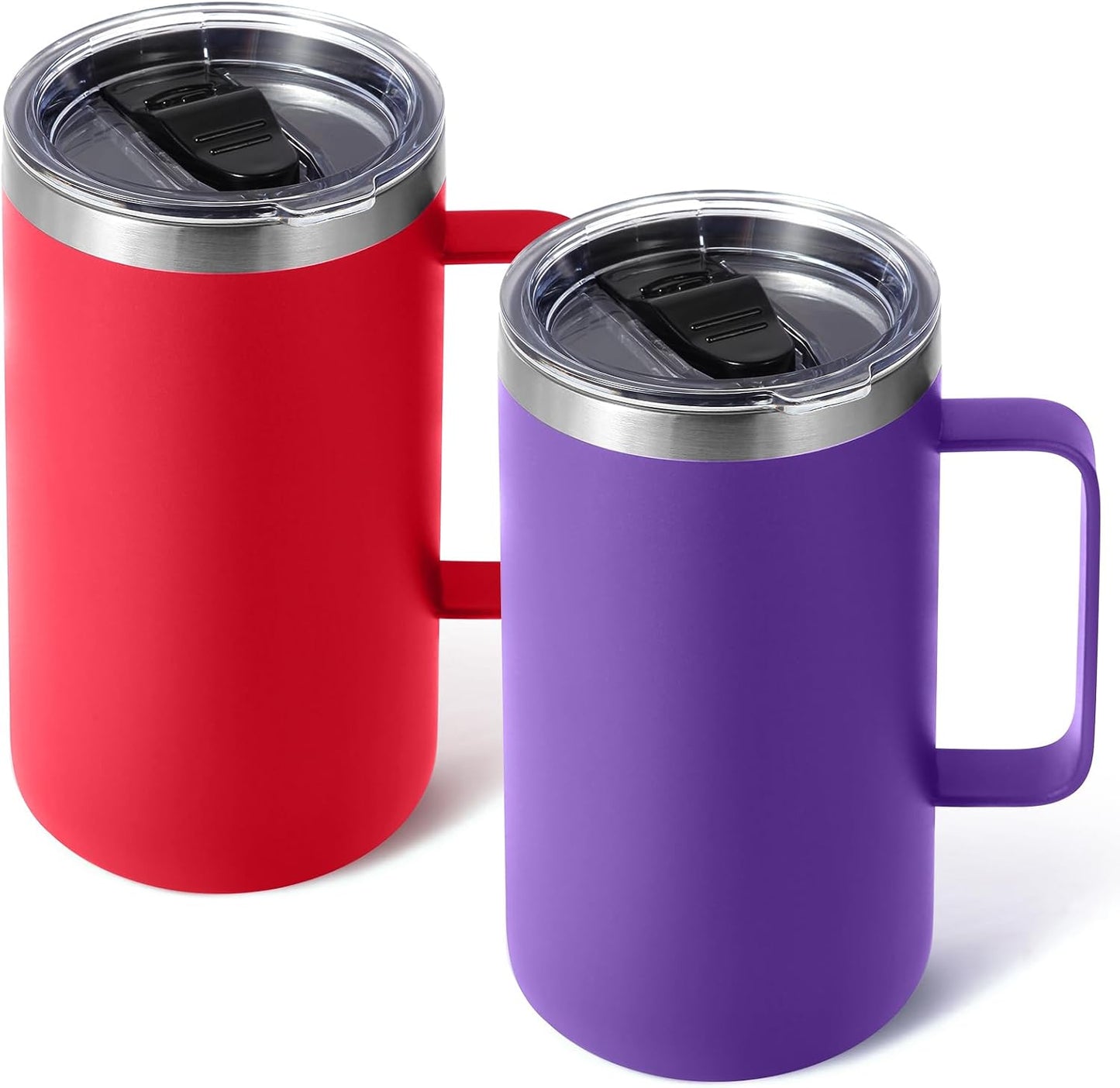Volhoply 22oz Insulated Stainless Steel Coffee Mug with Leakproof Lid,Double Wall Vacuum Travel Coffee Cup with Handle,Reusable Metal Tumbler,Camping Mugs Keep Hot&Cold(Gray,1)