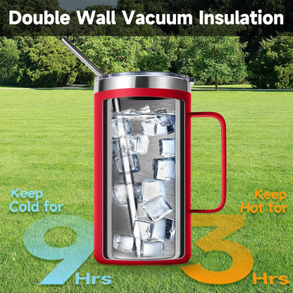 Volhoply 22oz Insulated Stainless Steel Coffee Mug with Leakproof Lid,Double Wall Vacuum Travel Coffee Cup with Handle,Reusable Metal Tumbler,Camping Mugs Keep Hot&Cold(Gray,1)