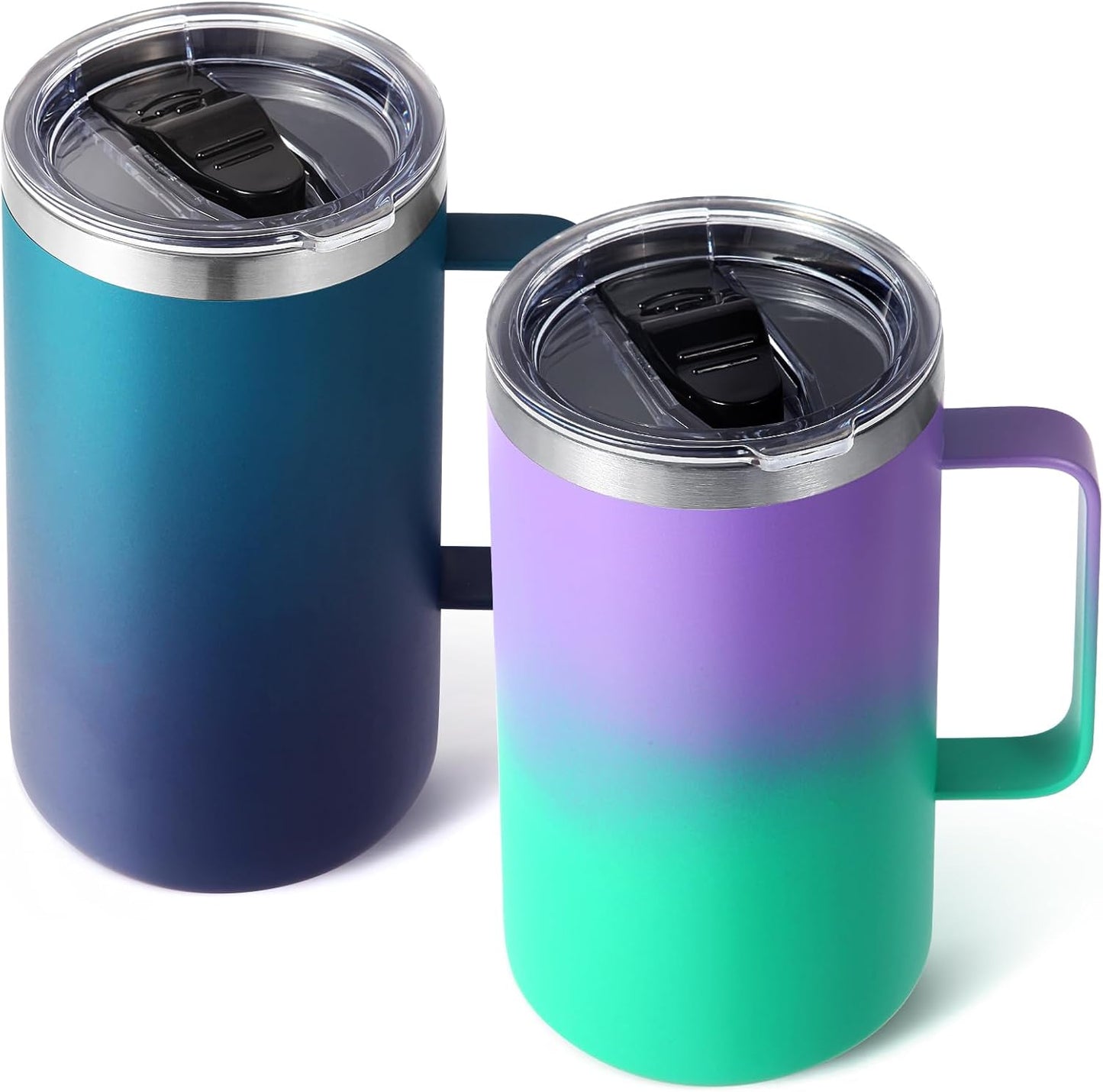 Volhoply 22oz Insulated Stainless Steel Coffee Mug with Leakproof Lid,Double Wall Vacuum Travel Coffee Cup with Handle,Reusable Metal Tumbler,Camping Mugs Keep Hot&Cold(Gray,1)