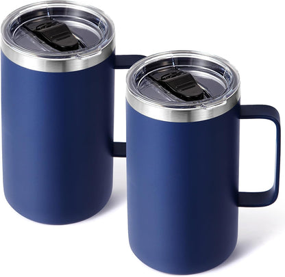 Volhoply 22oz Insulated Stainless Steel Coffee Mug with Leakproof Lid,Double Wall Vacuum Travel Coffee Cup with Handle,Reusable Metal Tumbler,Camping Mugs Keep Hot&Cold(Gray,1)