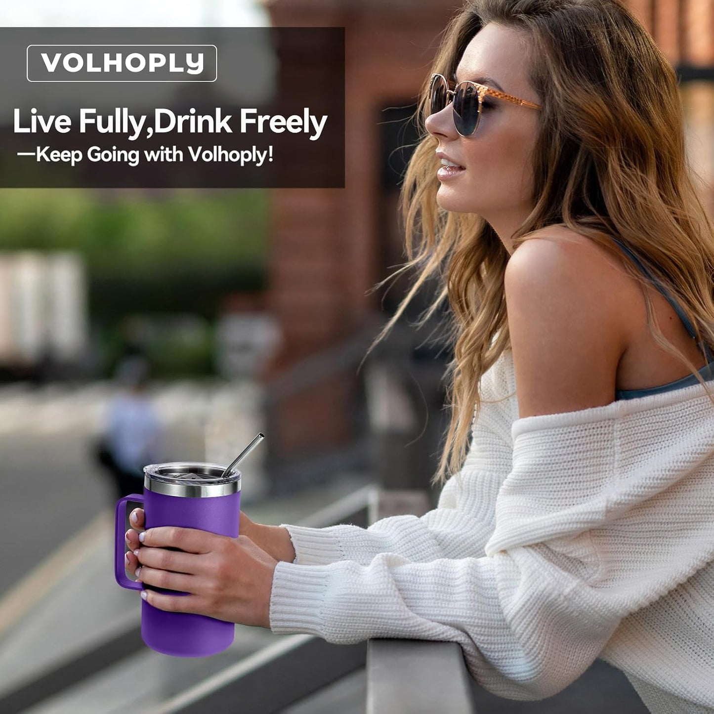 Volhoply 22oz Insulated Stainless Steel Coffee Mug with Leakproof Lid,Double Wall Vacuum Travel Coffee Cup with Handle,Reusable Metal Tumbler,Camping Mugs Keep Hot&Cold(Gray,1)