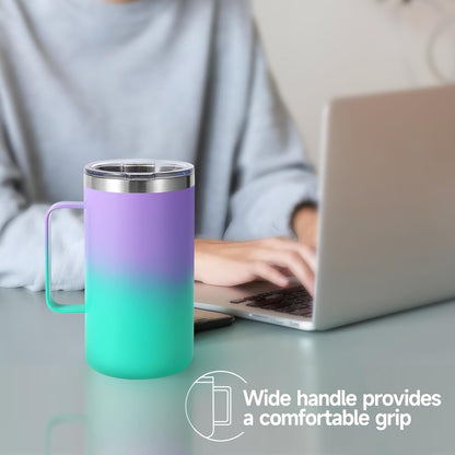 Volhoply 22oz Insulated Stainless Steel Coffee Mug with Leakproof Lid,Double Wall Vacuum Travel Coffee Cup with Handle,Reusable Metal Tumbler,Camping Mugs Keep Hot&Cold(Gray,1)