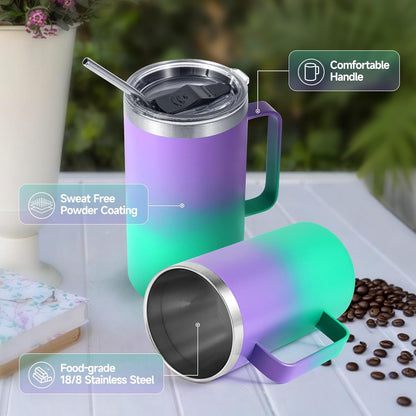 Volhoply 22oz Insulated Stainless Steel Coffee Mug with Leakproof Lid,Double Wall Vacuum Travel Coffee Cup with Handle,Reusable Metal Tumbler,Camping Mugs Keep Hot&Cold(Gray,1)