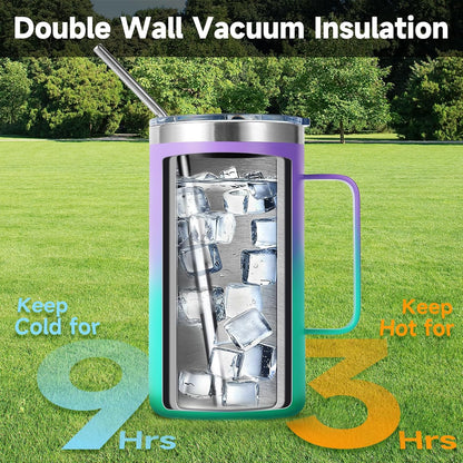 Volhoply 22oz Insulated Stainless Steel Coffee Mug with Leakproof Lid,Double Wall Vacuum Travel Coffee Cup with Handle,Reusable Metal Tumbler,Camping Mugs Keep Hot&Cold(Gray,1)